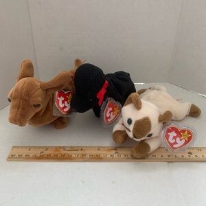 Ty Beanie Babies. Poodle. Dachshund. Siamese cat. Plush. With tags